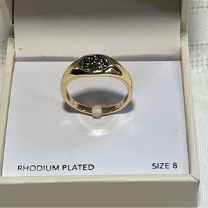 Signet Ring Crystal Pave Gold Tone Rhodium Plated Black Enamel Sz 8 NWT
💥SALE💥